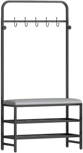 IisrAr Perchero Banco De Zapatos 3 En 1 Árbol De Pasillo Pasillo Multifuncional Zapatero Soporte Organizador Armario para Dormitorio Entrada Al por Menor/Negro/80 Cm