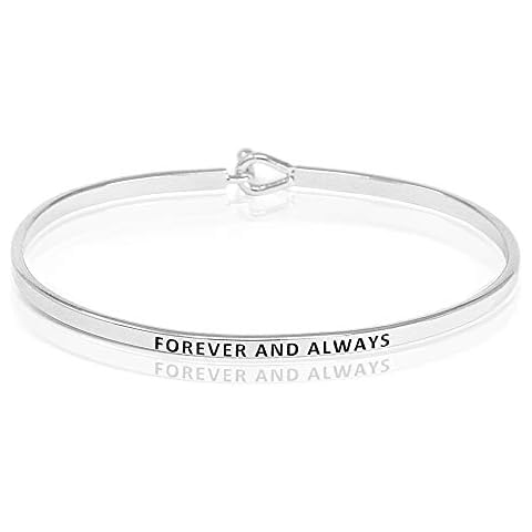 SM Inspirational Positive Message Engraved Thin Cuff Bangle Bracelets for Women (FOREVER AND ALWAYS - Silver) Cover