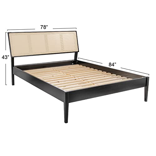 Creative Co-Op Crawford Modern Solid Wood Natural Woven Cane Headboard, Black Stain Finish, King Bed #TOP2