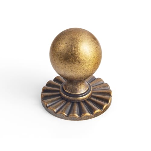 Goo-Ki Round Ball Zinc Alloy Knobs with Backplate, Antique Brass, 6 Pack