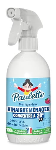 Paulette - Vinaigre Ménager Ultra Concentré 20° Framboise - Nettoyant Détartrant Multi-Surfaces Ecocert - Fabriqué en France - 500 ml