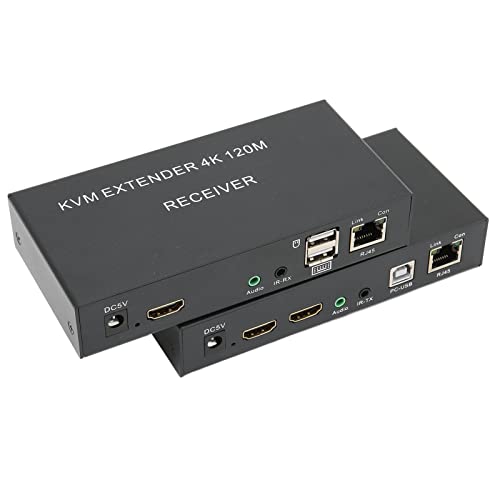 4K HDMI USB KVM Extender Over Cat5e/6, Up to 120M/390ft 4Kx2K@30Hz, IR Remote Control, for PS3/4, Keyboard, Mouse, Laptop, Transmitter and Receiver(UK Plug)