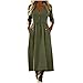 Cotton Linen Casual Dress for Women 3/4 Sleeve V Neck Button Loose Fit Dress Business Casual Fashion Midi Dresses S-2XL Army Green