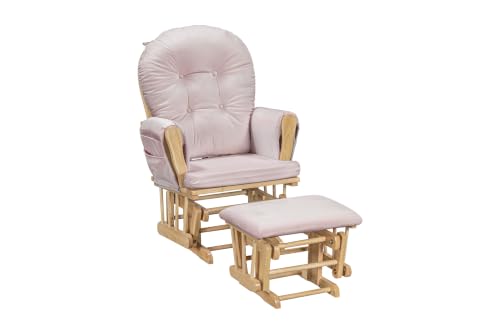 Image of Suite Bebe Mason Nursery Rocking Chair with Ottoman, Wooden Glider for Baby Nursing, Smooth Gliding Rocker, Natural Wood Finish and Pink Fabric