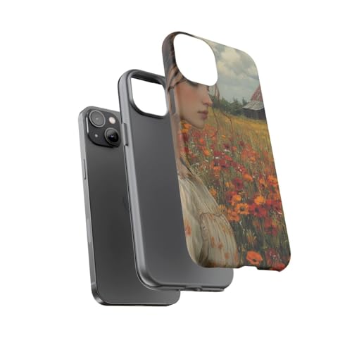 Coque rigide mate iPhone 14 Plus avec illustration champ de fleurs premium