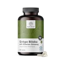 HealthyWorld Ginkgo Biloba mit sibirischem Ginseng 6600 mg - Hochdosiert - Unterstützung der kognitiven Funktion - 365 Tabletten für einen Jahresvorrat - Ginkgo-Extrakt 50:1 (120 mg) & 10:1 (60 mg)