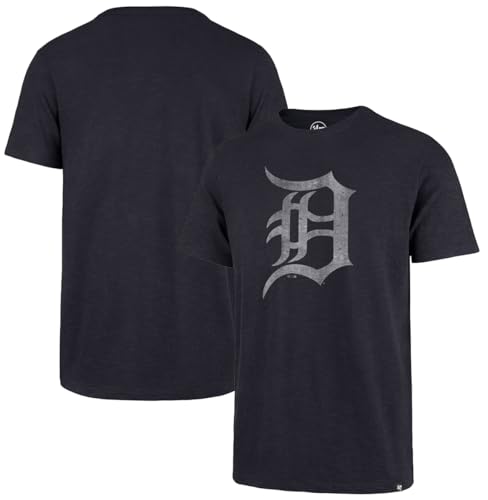47 Brand MLB Men's Team Color Distressed Imprint Primary Logo Short Sleeve Baseball T-Shirt - Detroit Tigers - Navy - XX-Large