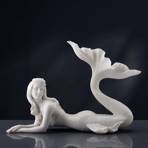 Estatua Resina Sirena Acabado Blanco Mármol 7.5 pulg miniatura 2