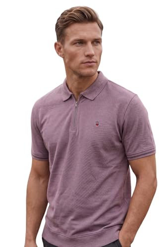 Image of Louis Philippe Men's Slim Fit Zipper Polo T-Shirt in 100% Cotton Pique Fabric for Casual Wear