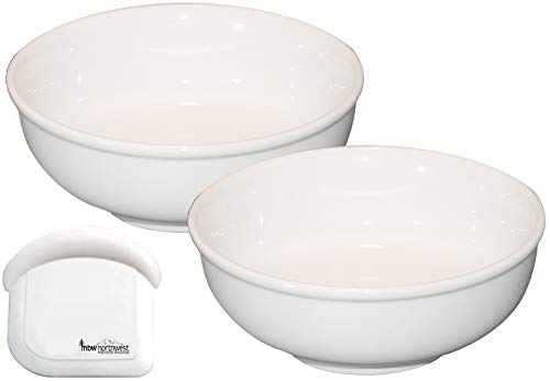 Cameo Authentic Ceramic Pho Soup Bowls with Pan Scraper, 8.25 Inch, 54 Ounce, Set of 2, White Ivory