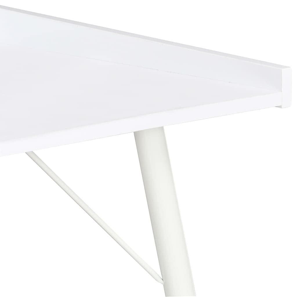 Biurko białe 90 x 50 x 79 cm z podwyższoną ścianką tylną i ścianką boczną, nowoczesne biurko narożne z materiału drewnopochodnego z malowanymi proszkowo nogami, kompaktowy stół roboczy do