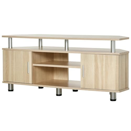 HOMCOM Mueble de TV para Televisores de hasta 55 Pulgadas Mesa para TV de Salón Moderna con 2 Puertas y 2 Estantes para Dormitorio 120x39,5x52 cm Roble