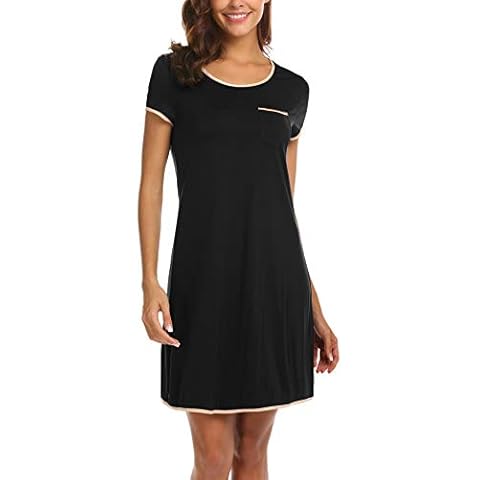 Ekouaer Damen Nachtkleid Nachthemd Schlafhemd Kurzarm Rundhalsausschnitt Schlafshirt Nachtwäsche Sleepwear Cover