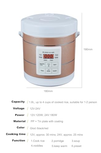 Image of 1.6L Rice Cooker 12V-24V Electric Lunch Box Manufacturer Multicooker Small Rice Stove for Car Truck RV Travel Camping Gold (1601)