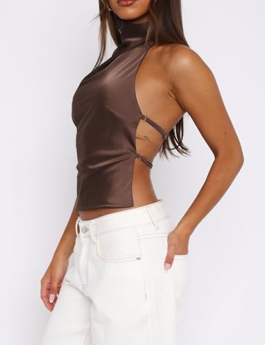 Seyurigaoka Women Halter Backless Tank Tops Cute High Mock Neck Cami Sexy Open Back Camisole Summer Going Out Tops3