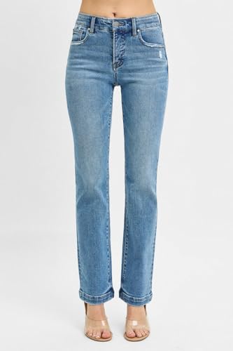 SALT TREE Risen Jeans - Tummy Control Elastic Band Mid Rise Straight Jeans - RDP5822M3