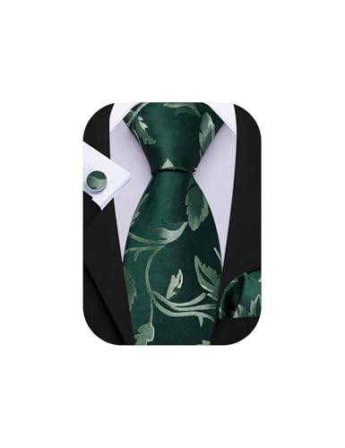Image of Barry.Wang Flower Ties for Men Handkerchief Cufflinks Set Wedding Necktie Set Party