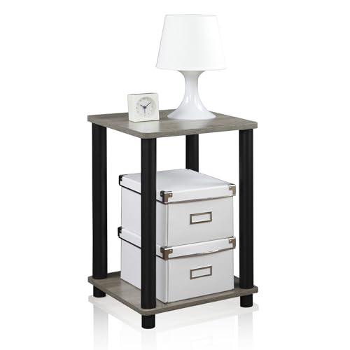 Image of Furinno Modern Grey Side Table, 2-Tier Square Top End Table with Open Shelf, Toolless Night Stand, Bedside Table, for Living Room, Bedroom, Grey Oak
