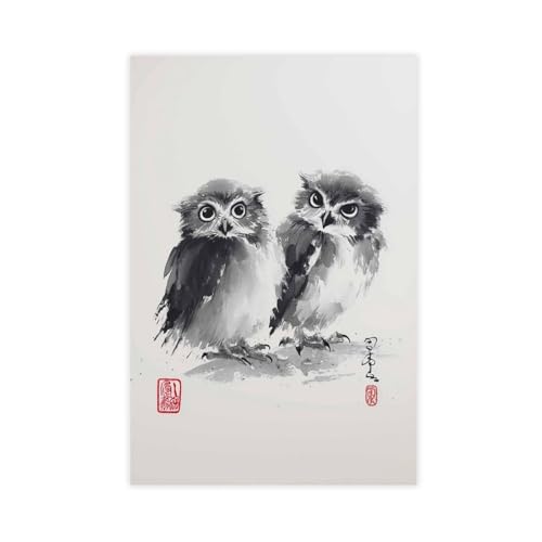 Impression sur toile hibou à l'encre grand format 61x91,4 cm