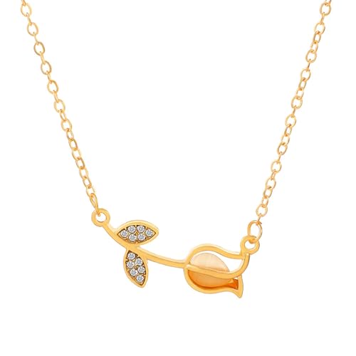 Image of coadipress Tulip Flower Pendant Necklace for Women Dainty Elegant Boho Temperament Crystal Tulip Necklace Trendy Statement Friendship Jewelry