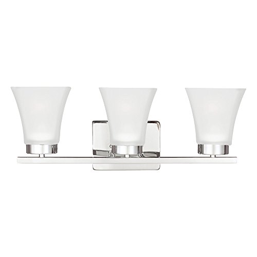 Image of Sea Gull Lighting 4411603-05 Bayfield Three-Light Bath or Wall Light Fixture with Satin Etched Glass Shades, Chrome Finish