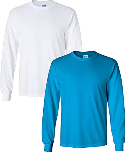 T-shirt manches longues en coton respirant Gildan pour homme blanc saphir taille M