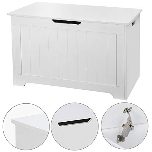 JungleA 30 Inches Wooden Storage Bench Toy Chest 150L Storage Space Toy Box Chest Ottoman Bench Foot Rest Seat for Bedroom and Living Room White