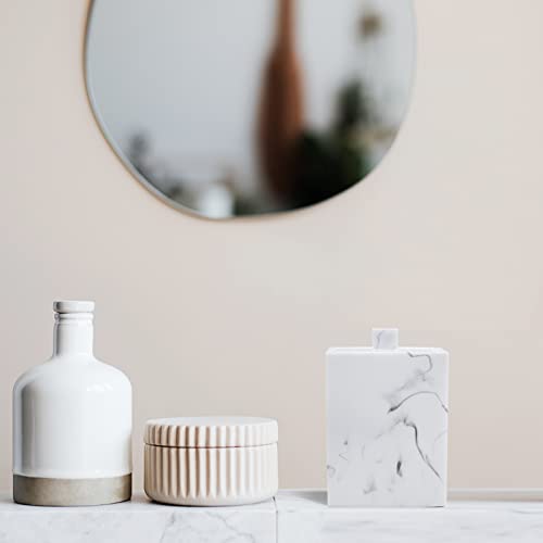 Jungford Square Qtips Stand, Bathroom Counter Top Organizer With Lid For Cotton Swab Ball Makeup Sponge Mat Bath Salt, Made Of Imitation Marble Resin #TOP1