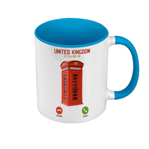 Fabulous Mug de Couleur Qualité Premium Bleu - United Kingdom Is Calling Me Red Telephone Booth London - Tasse avec anse et intérieur de couleur
