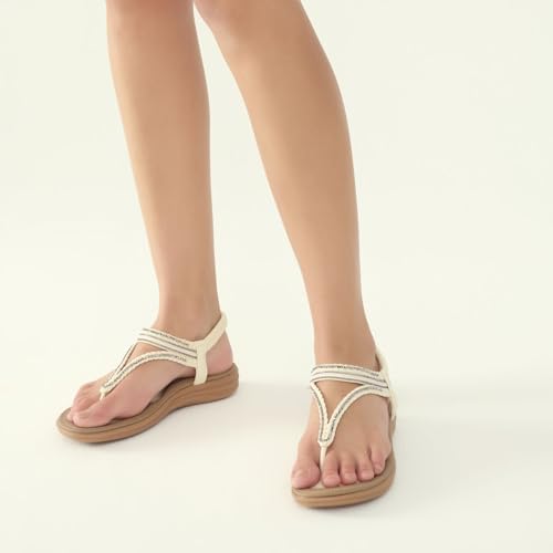 Image of UBFEN Womens Bohemian Flat Sandals With Back Strap Summer Beach Comfortable Bling