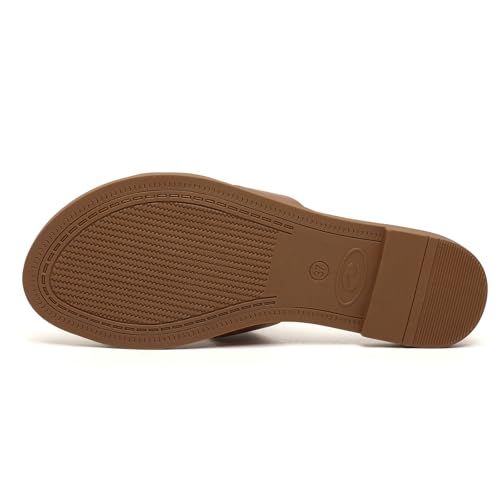 Image of Womens Flat Sandals Dressy Summer Slides Comfortable Casual Open Toe Vacation Sandals Slip On Slides Leather Sandals for Women