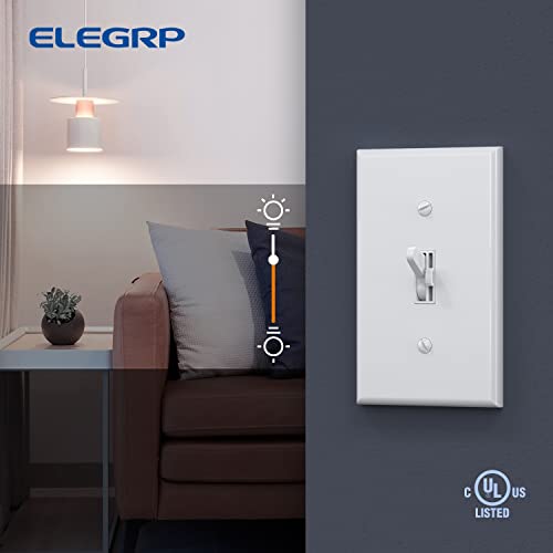 Elegrp Toggle Dimmer Switch For Dimmable Led, Cfl And Incandescent Light Lamp Bulbs, Single Pole Or 3-Way, Full Control With Preset, Rocker Paddle, Wall Plate Included, Ul Listed, 6 Pack, Glossy White #TOP6