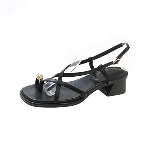 Geerta Strappy Toe Ring Sandals for Women - Leather Square Toes Dress Shoes with Non-Slip Chunky Heel, Comfortable Slip on Slippers for Party Wedding Cruises Summer Vacations2