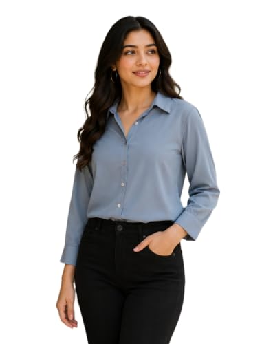 Image of FUNDAY FASHION Women Solid Regular Fit V Collered Casual Shirt