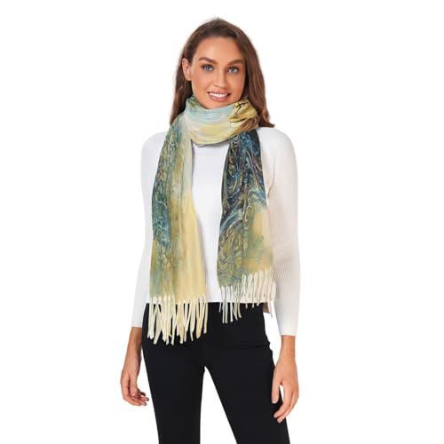 Lion under Tree Cashmere Feel Scarf for Women, Single-sided Print, Fashion Pashminas Shawl Wrap Large Size with Tassels3