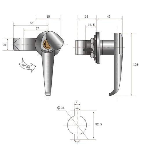 Serrure de porte d'armoire MS308 en acier inoxydable anticorrosion