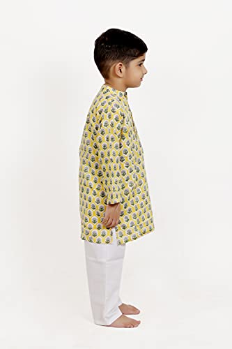 Image of Baby Boys Ethnic Wear | Handloom Cotton Kurta Pajama Set for Festivals | Comfortable & Stylish Traditional Kids Kurta Pyjama Set
