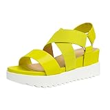 DREAM PAIRS Women’s Open Toe Ankle Strap Platform Wedge Sandals,Size 7.5,Neon/Lime,CHARLIE-5