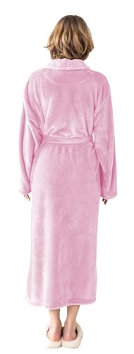 KORBLISS Robes for Women – Premium Plush Fleece Long Bathrobe for Women with Shawl Collar, Soft Warm Womens Robe with Pockets and Belt, Small, Pink — view 4