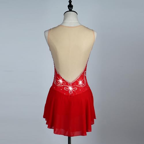 Vestido vermelho de patinação artística, saia de patinação no gelo de manga comprida para competição