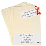 Lot de 40 feuilles de papier cartonné couleur crème A4 160 g/m² pour travaux manuels, copieurs, photocopieurs