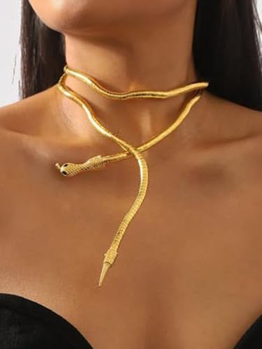 Image of Gold Plated Snake Chain Necklace for Women | Stylish Serpent Design Choker | Trendy Adjustable Fashion Jewelry Gift