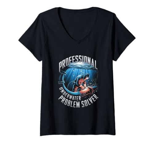 Mujer Soldador subacuático profesional para solucionar problemas subacuáticos Camiseta Cuello V