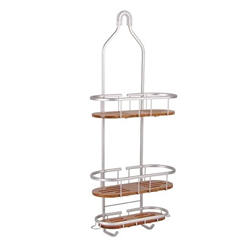 Tia Large Over the Showerhead Rustproof Shower Caddy Teak Shelves