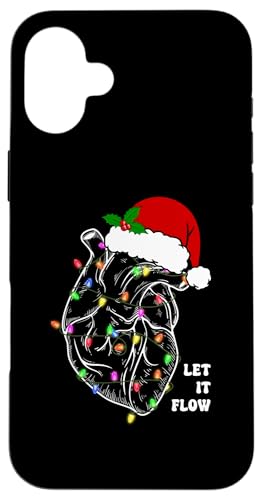 Carcasa para iPhone 16 Plus Funny Santa Hat Xmas Let It Flow Anatomy Heart Cardiac Nurse