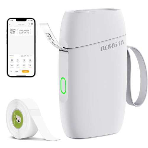 Rongta Label Maker Machine with Tape, Bluetooth Label Printer, Wireless Mini Label Makers with Multiple Templates for Organizing School Office Home, (White)