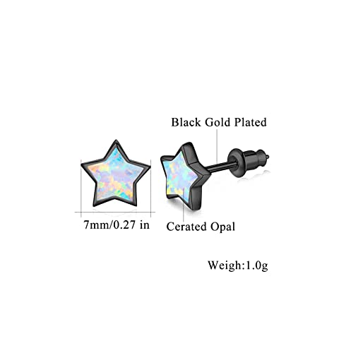 Cinily Star Opal Stud Earrings For Women Girl Men Black Gold Plated Hypoallergenic Small Stud Earrings Fire Opal Jewelry For Sensitive Ears #TOP2