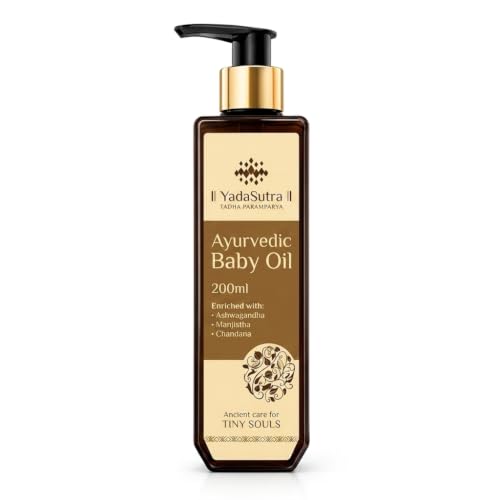 Image of Ayurvedic Baby Massage Oil 200ml | Natural Newborn Body Oil with Sandalwood, Badam & Manjishta | Daily Baby Skin Care | Soft, Moisturising & Nourishing Pack of 3