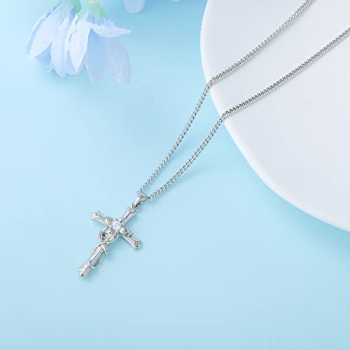 ACECHA Cross Necklace for Women | Silver Faith Birthstone Cross Pendant with Birth Flower Jewelry Gifts for Teen Wife Women for Birthday Anniversary2