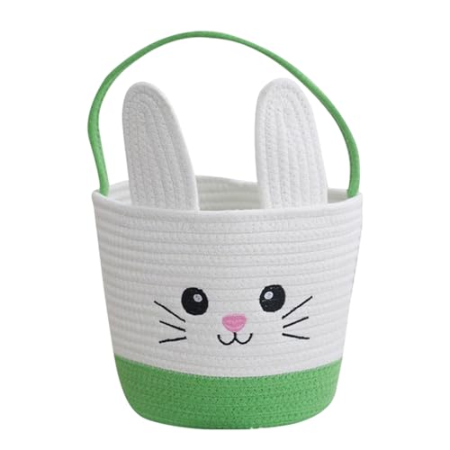 Angenster Easter Basket with Bunny Ears, Colorful Easter Egg Basket Large Capacity Eggs Bag, Egg Hunt Baskets for Girls Boys Activities (Light Green)